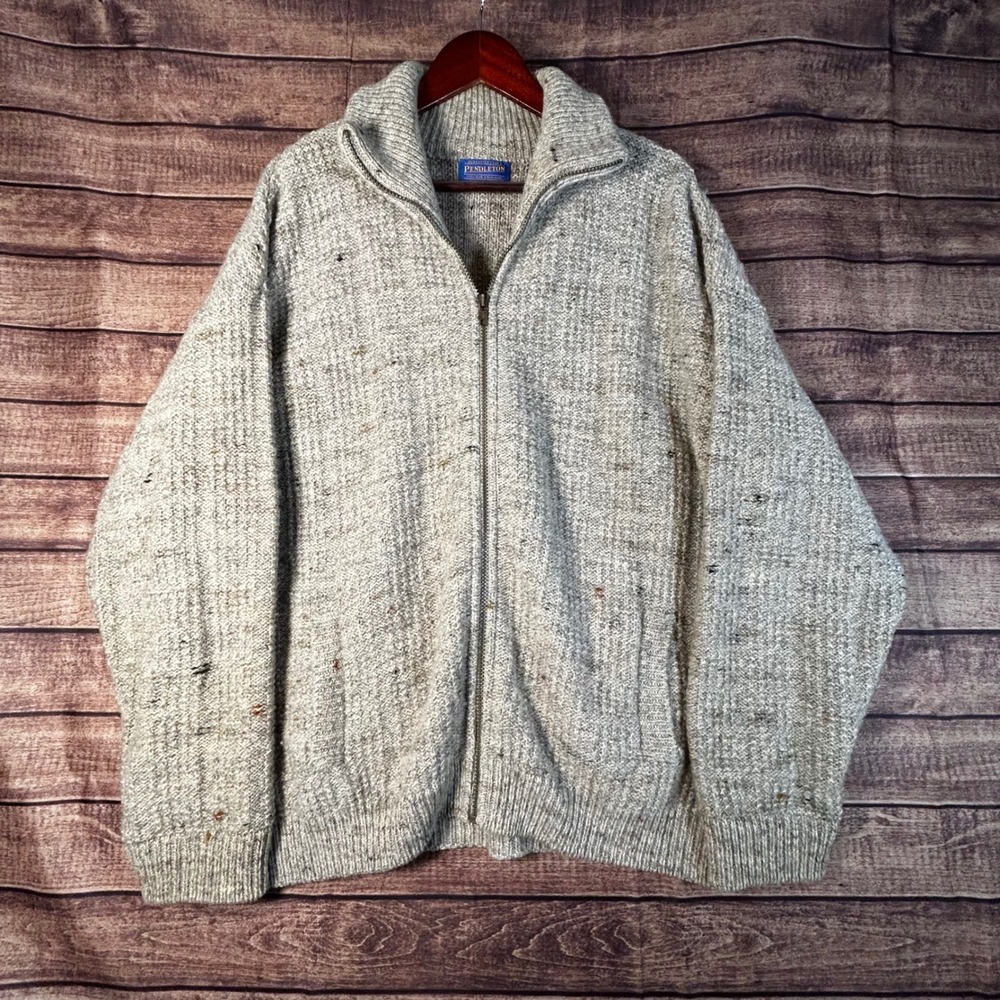 VTG Pendleton Mens Grey 100% Pure Virgin Wool Full Zip Cardigan Sweater L